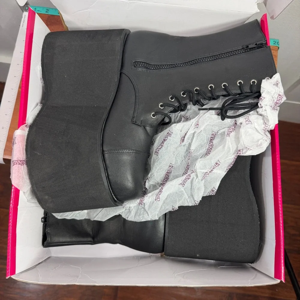Funtasma Monster-10 Black Matte Platform Boots Lace Up Side Zip Men's S 8-9